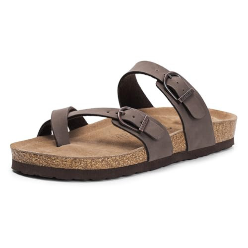 FITORY Women's Slide Sandals with Soft Cork Footbed, Comfort Arch Support Flat Sandals for Summer Brown Size 7 | Amazon (US)