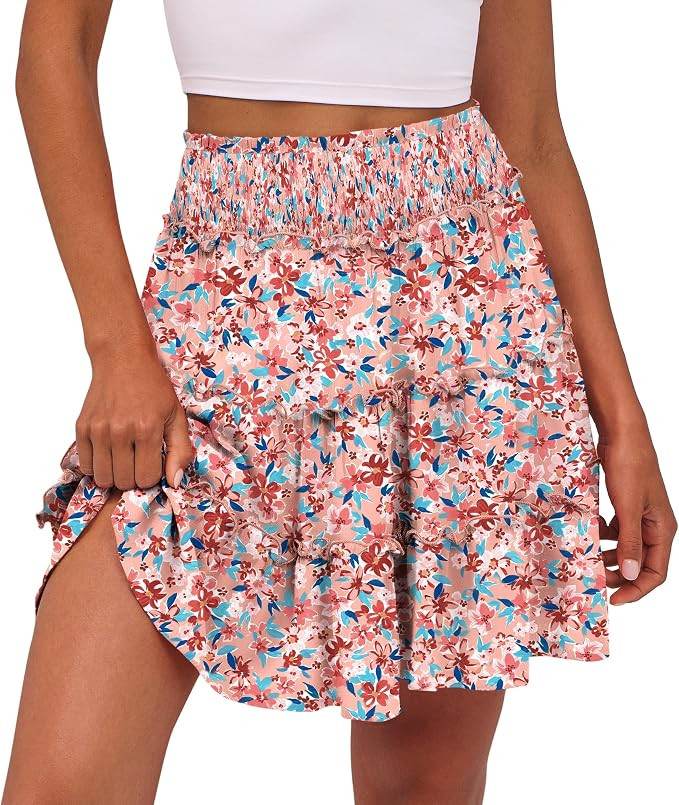 Caracilia Womens Summer Flowy Mini Skorts Skirts High Waist Ruffle Tiered Casual Cute Boho Beach ... | Amazon (US)