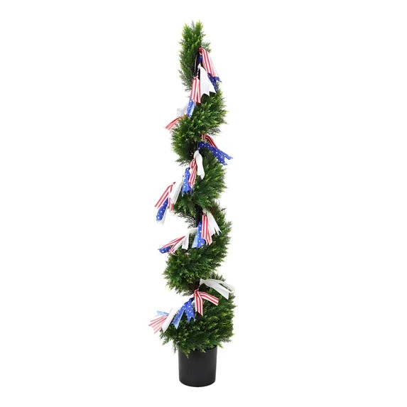 Spiral Artificial Topiary with Patriotic Garland, 6', by My Texas House | Walmart (US)