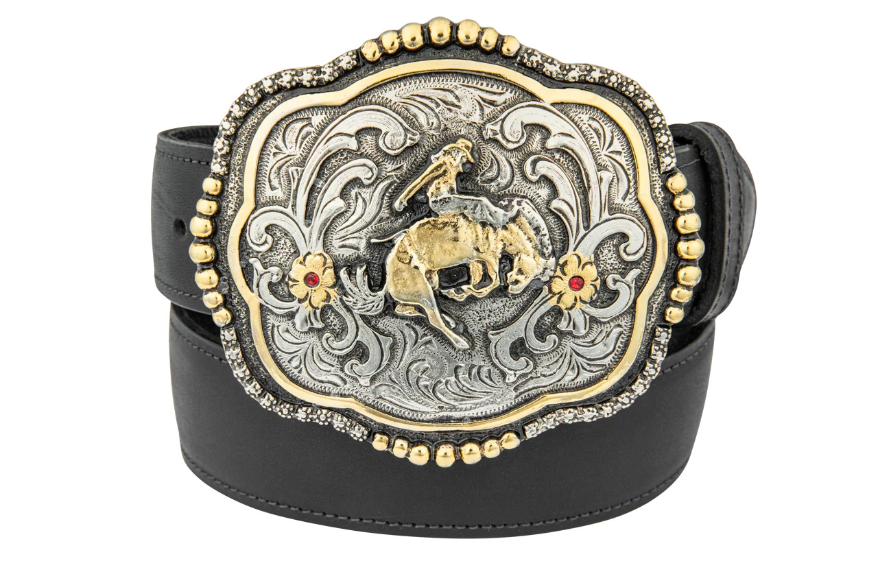 Juan Antonio Black Leather Bronc Riding Western Belt | Pinto Ranch | Pinto Ranch