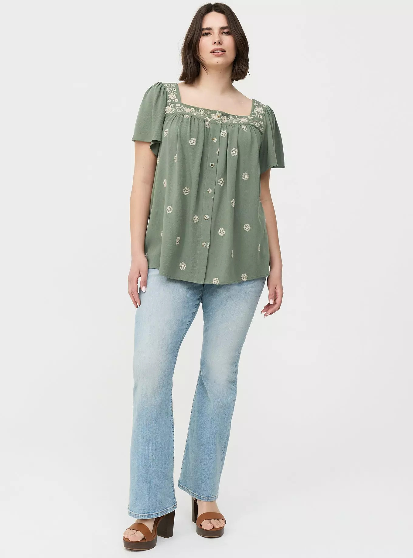 Embroidered Flutter Sleeve Blouse | Torrid (US & Canada)