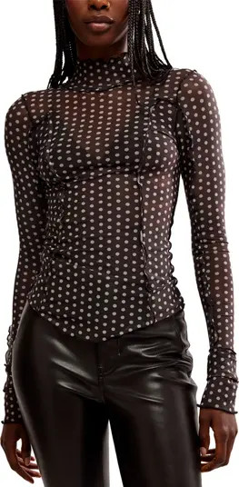 Charlie Print Turtleneck Mesh Top | Nordstrom