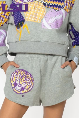 Licensed LSU Grey Patchwork Icon Short | Queen of Sparkles