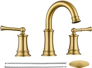 Widespread Bathroom Faucet, Brush Gold 2-Handle Faucets for Bathroom Sink, Rough-in Valve & Pop U... | Amazon (US)