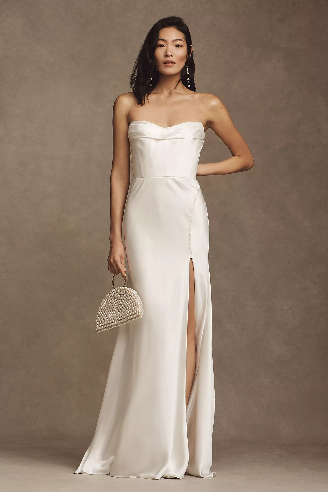 Watters Orlie Strapless Corset Satin Sheath Wedding Gown | Anthropologie (US)