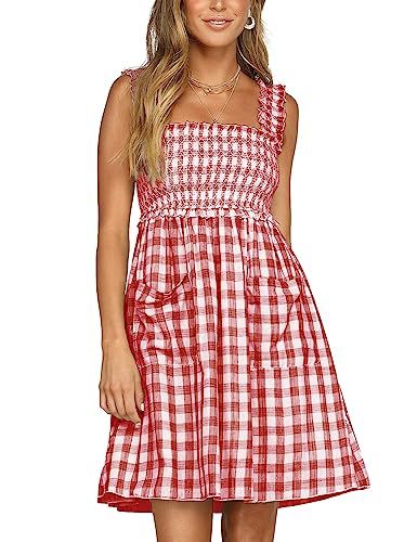 Blooming Jelly Womens Plaid Dress Sleeveless Swing A line Gingham Summer Short Mini Dresses with ... | Amazon (US)