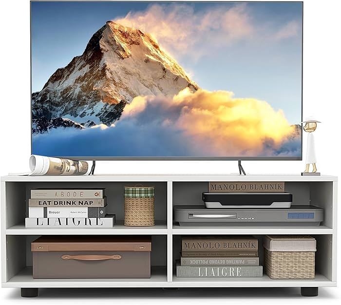 Giantex Small TV Stand for Bedroom - Entertainment Center with 4 Storage Cube, Adjustable Shelves... | Amazon (US)