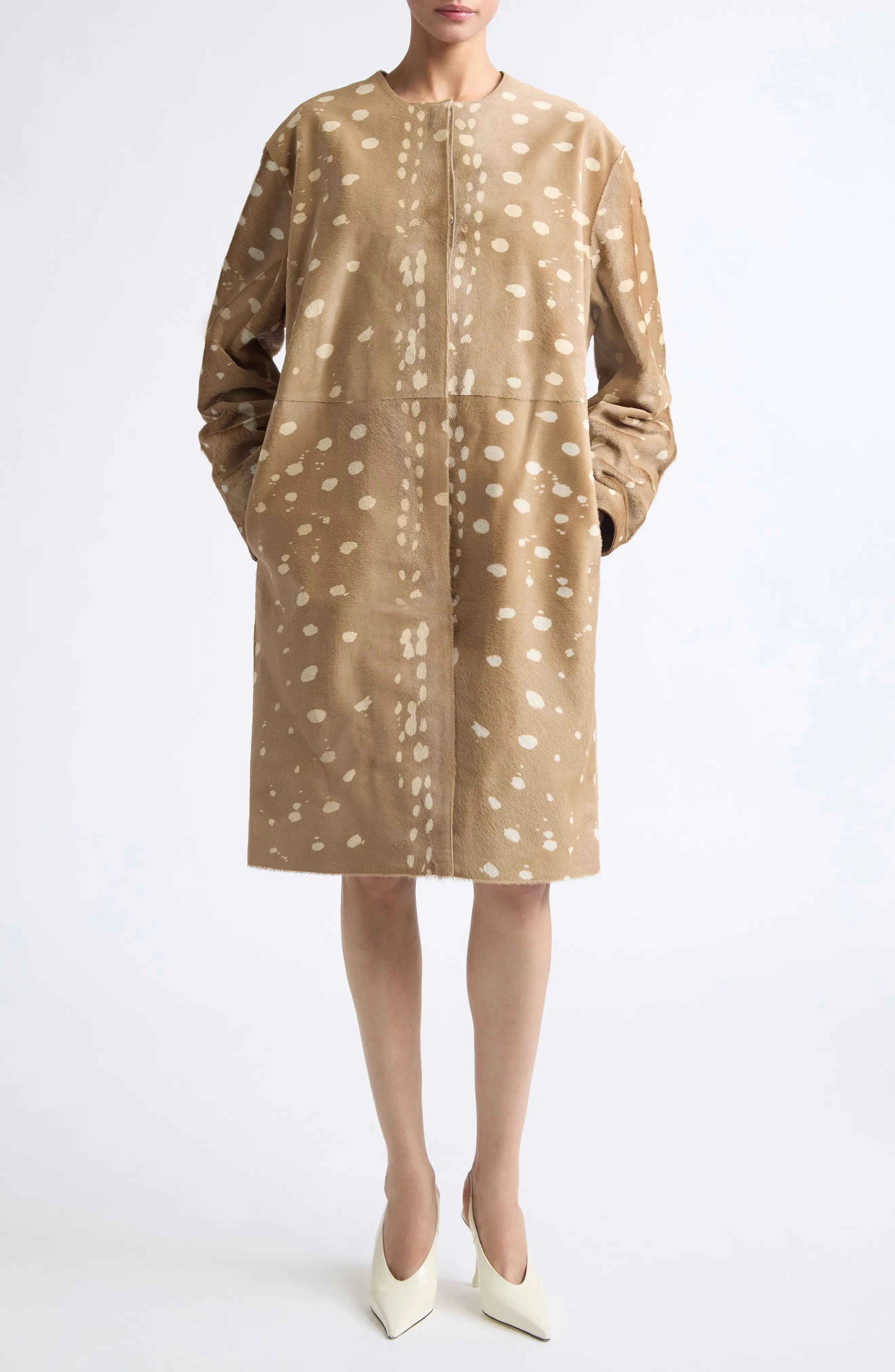 LOULOU DE SAISON Liza Deer Print Genuine Calf Hair Coat at Nordstrom, Size 40 | Nordstrom