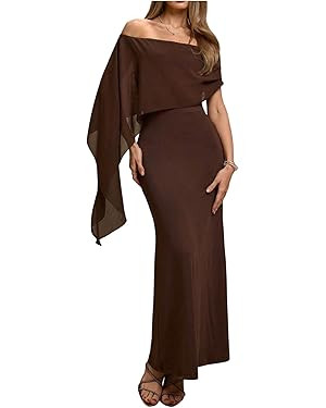 GORGLITTER Women's Chiffon Off The Shoulder Cape Dress Cocktail Formal Wedding Guest Elegant Maxi... | Amazon (US)