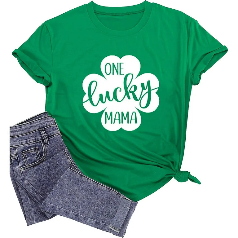 St. Patrick's Day Shirt Women One Lucky Mama Shirt Funny Clover T Shirt Irish Shamrock Print Grap... | Walmart (US)