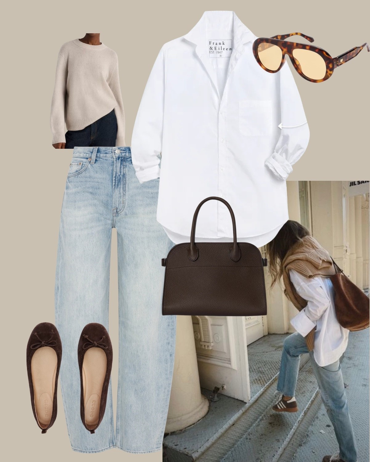 A great spring look in a white button down 