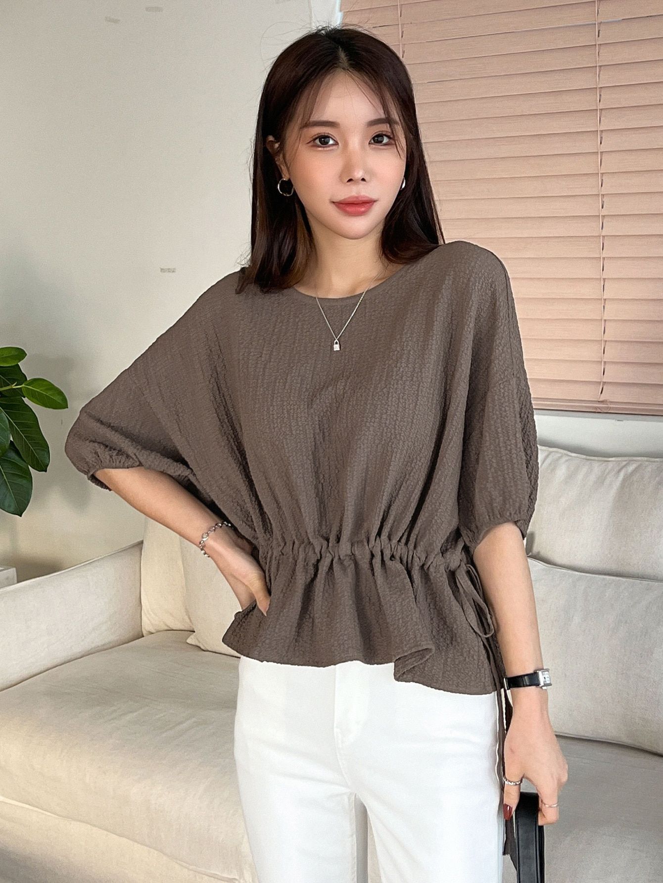 DAZY Batwing Sleeve Drawstring Waist Blouse | SHEIN