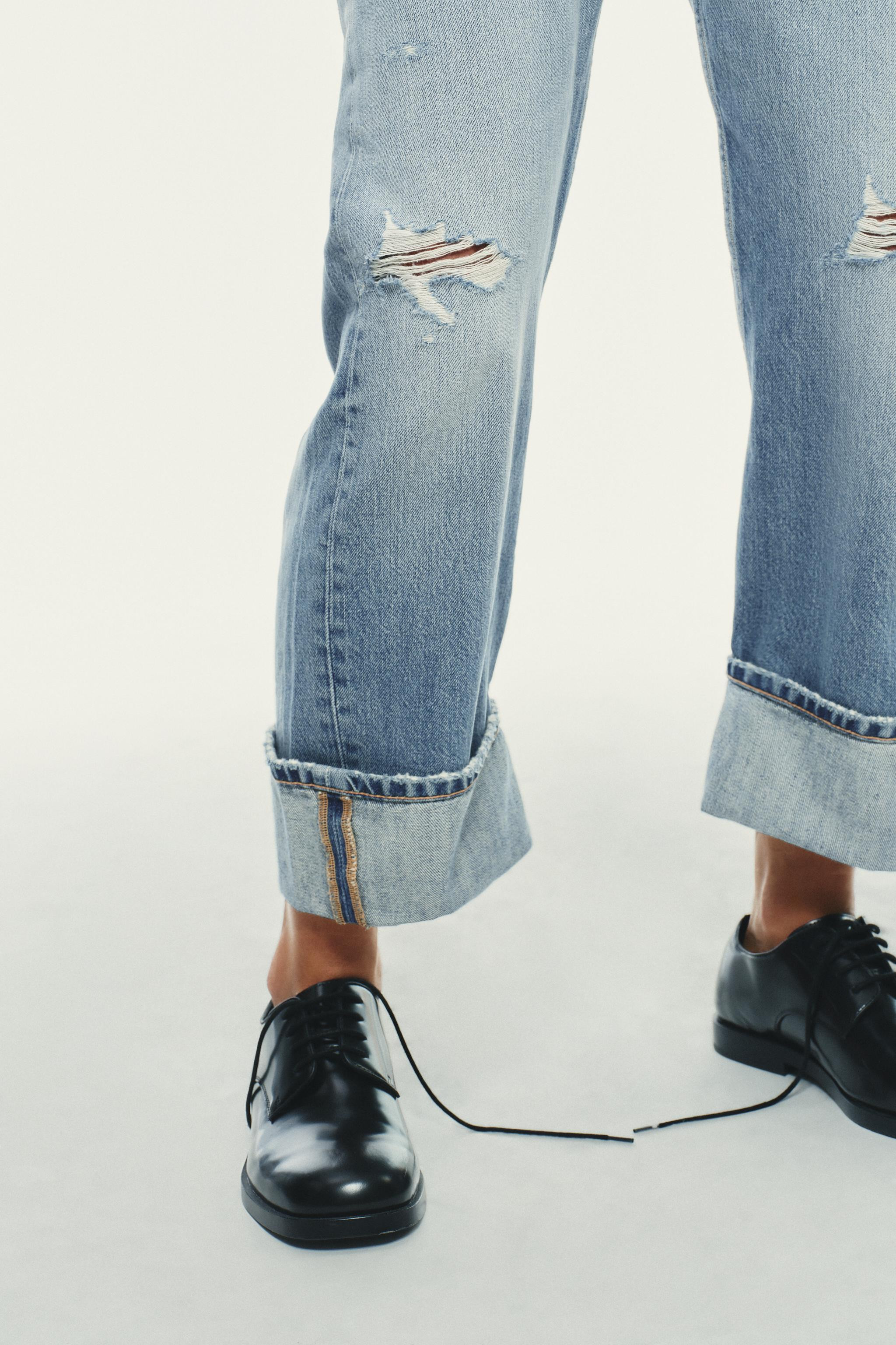 TRF MID-RISE RIPPED STRAIGHT JEANS | Zara US