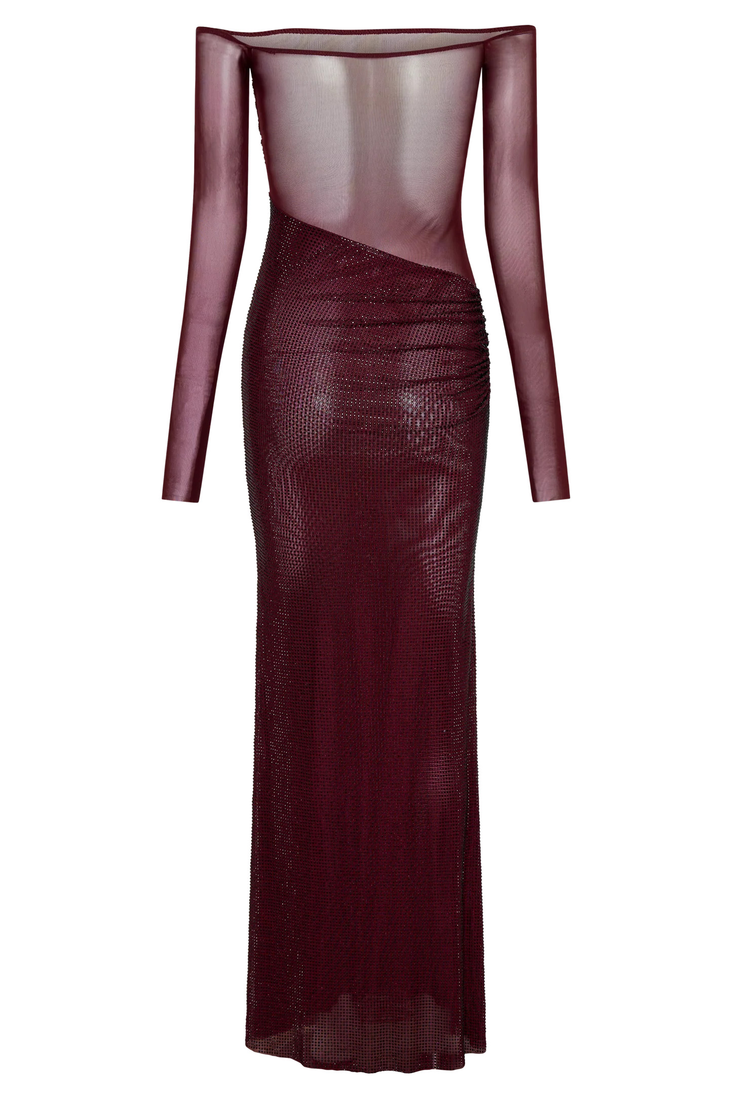 Nash Diamante Off Shoulder Maxi Dress - Mahogany | Meshki UK