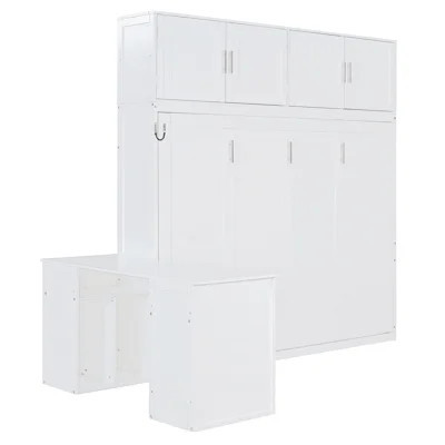 Queen Size Wall Murphy Bed with Desk and Storage Shelves and Big Cabinets | Wayfair North America