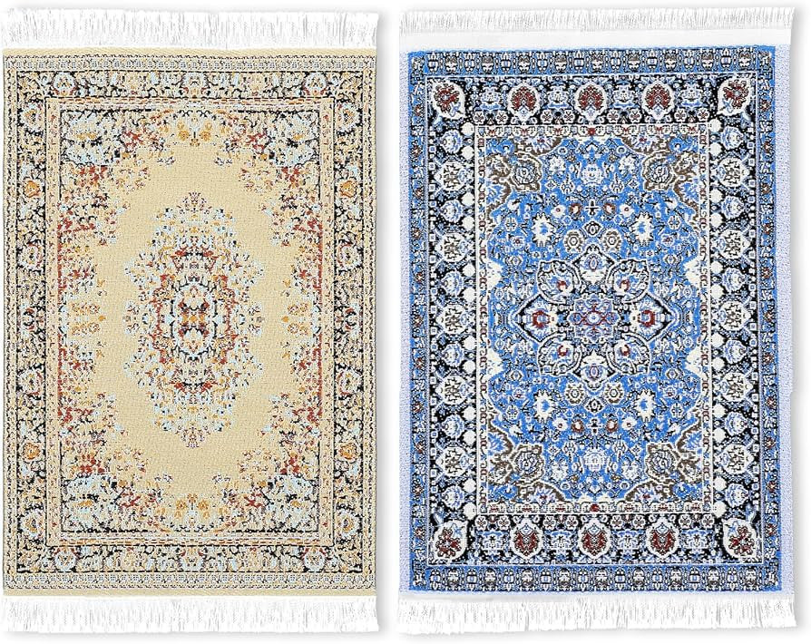 Dollhouse Rug 2Pcs Miniature Accessories, 1:12 Vintage Woven Dollhouse Rugs, Mini Floral Print Ca... | Amazon (US)