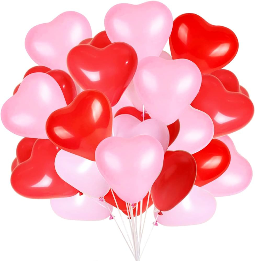50 Pieces Love Heart Balloons Red Pink Latex Heart Balloons for Valentines Day Wedding Anniversar... | Amazon (US)