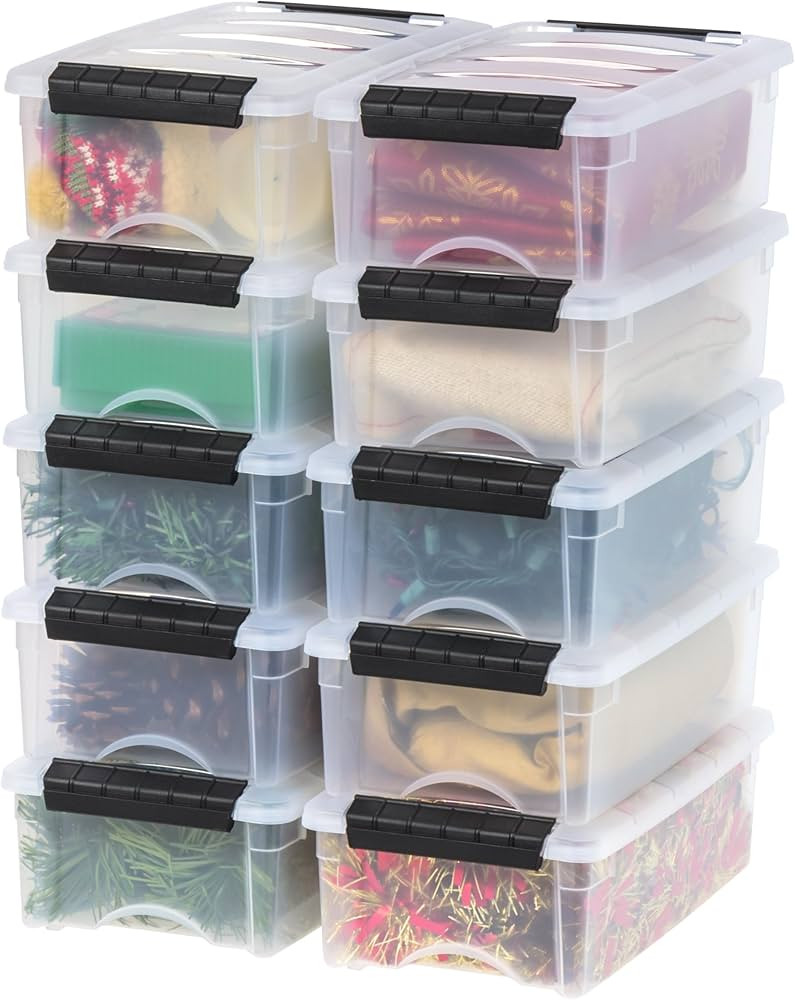 IRIS USA 5 Quart Stackable Plastic Storage Bins with Lids and Latching Buckles, 10 Pack - Clear, ... | Amazon (US)