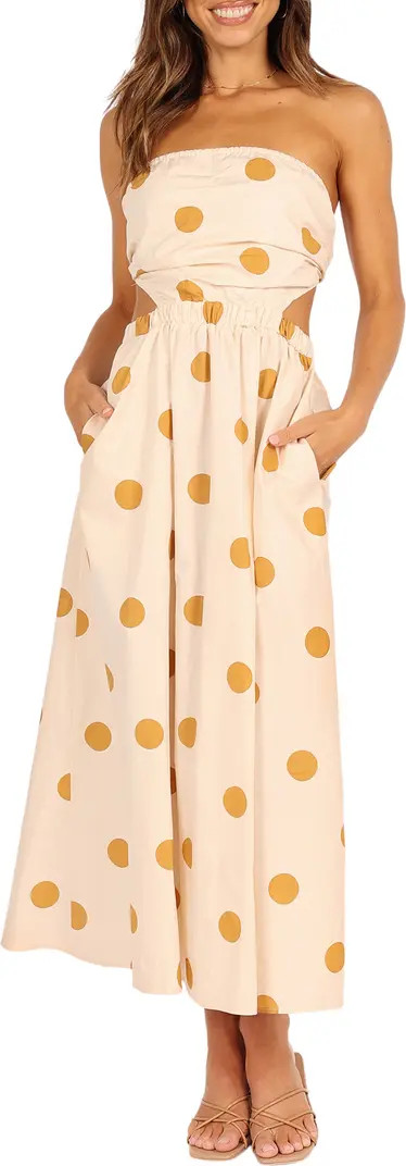 Angelique Polka Dot Strapless Open Back Maxi Dress | Nordstrom