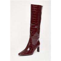 Burgundy Croc Knee High Boots | Quiz Clothing