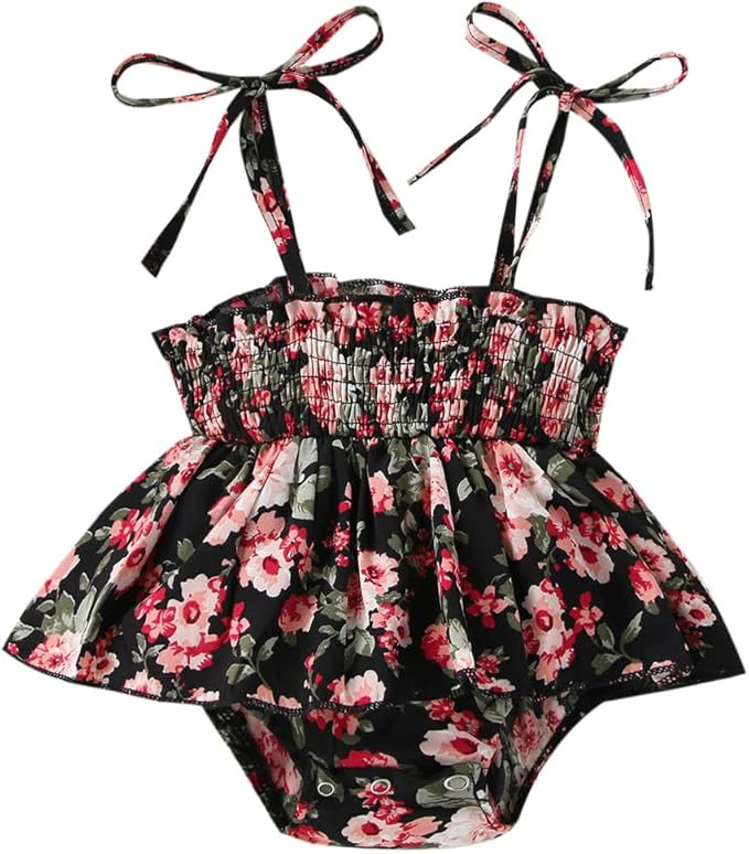 Newborn Baby Girl Bodysuit Sleeveless Halter Frill Romper One-piece Jumpsuit with Headband Summer... | Amazon (US)