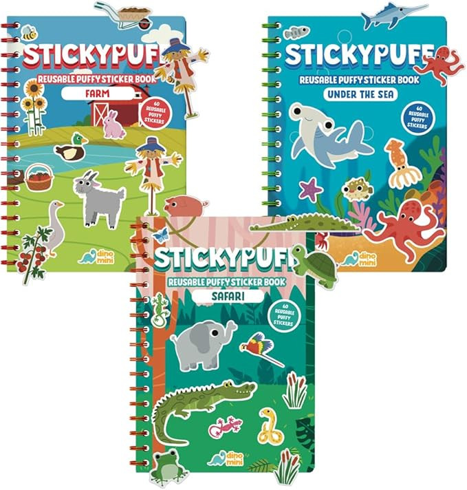 Stickypuff Value Pack - 3 Reusable Puffy Sticker Book for Toddlers - Puffy Stickers for Toddlers ... | Amazon (US)
