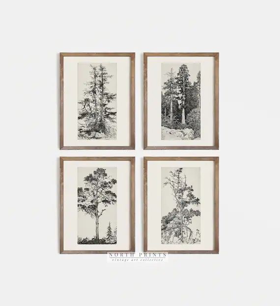 Vintage Gallery Wall Print Set | Tree Sketches Etching Print | Digital PRINTABLE | S4-5 | Etsy (CAD)