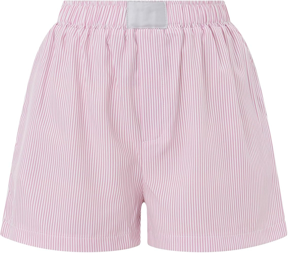 Women Y2k Pajamas Shorts Micro Button Boxers Elastic Waist Cute Pj Bottoms Summer Plaid Lounge Sh... | Amazon (US)