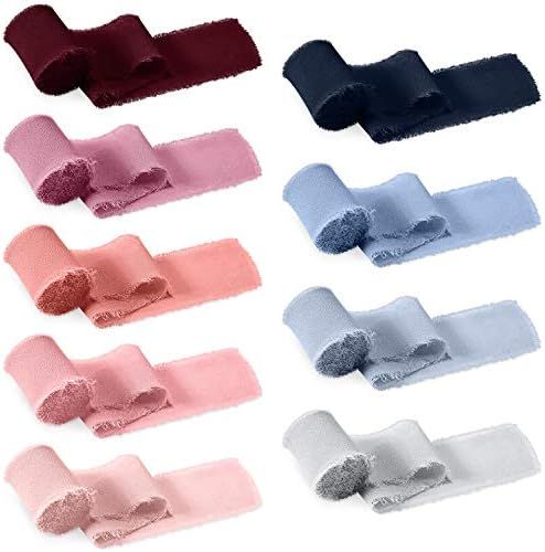 9 Rolls Chiffon Fringe Ribbon Handmade Chiffon Ribbon Silk-Like Frayed Edges Ribbon 1.75 Inch x 3... | Amazon (US)