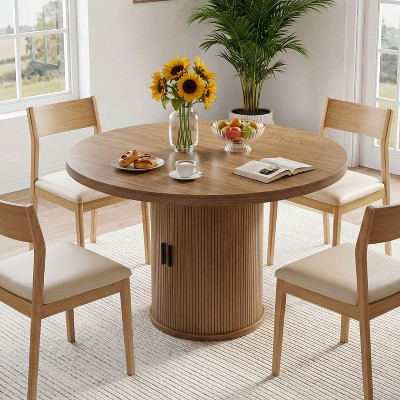 Dyonery 35.43-inch Round Wood Dining Table, Grooved Kitchen Dining Table, Round Dining Table with Storage Base, Round | Target