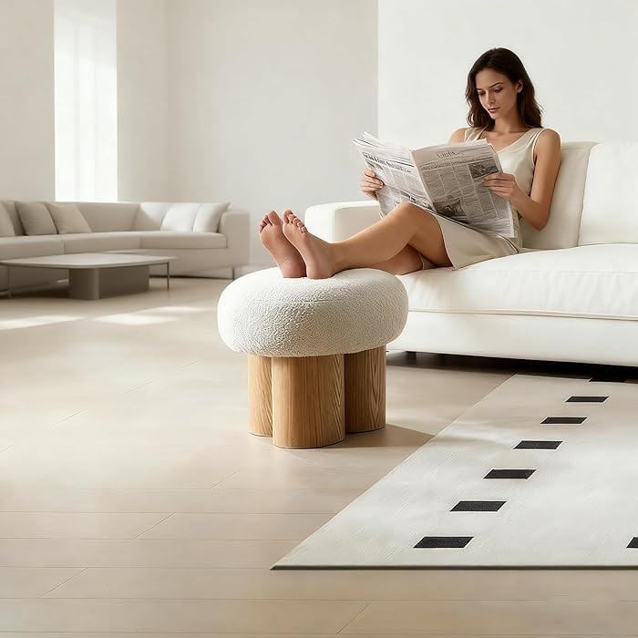 MEETAKING Small Round Foot Stool, 16.54" Teddy Footrest Ottoman Stool with Non-Skid Legs, Mushroo... | Amazon (US)