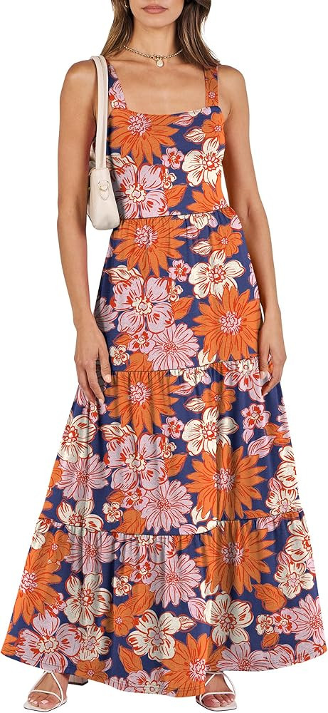 ANRABESS Women's Summer Casual Long Maxi Beach Vacation Dresses Sleeveless Square Neck Flowy Tier... | Amazon (US)