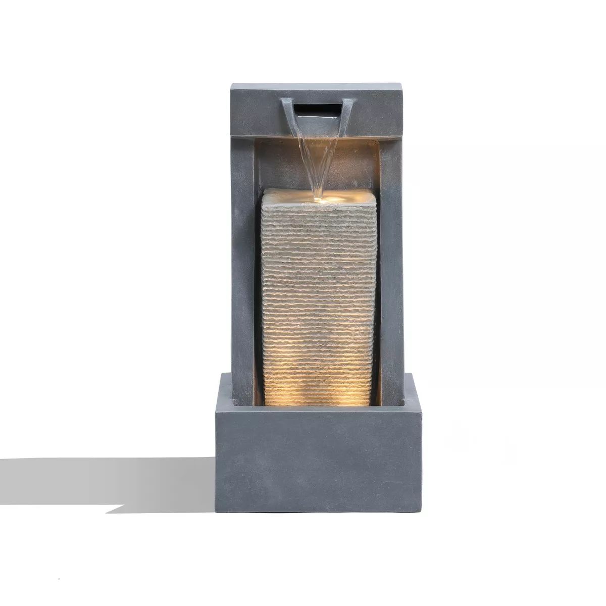LuxenHome Gray Resin 2-Column Sculpture Outdoor Fountain with Lights | Target