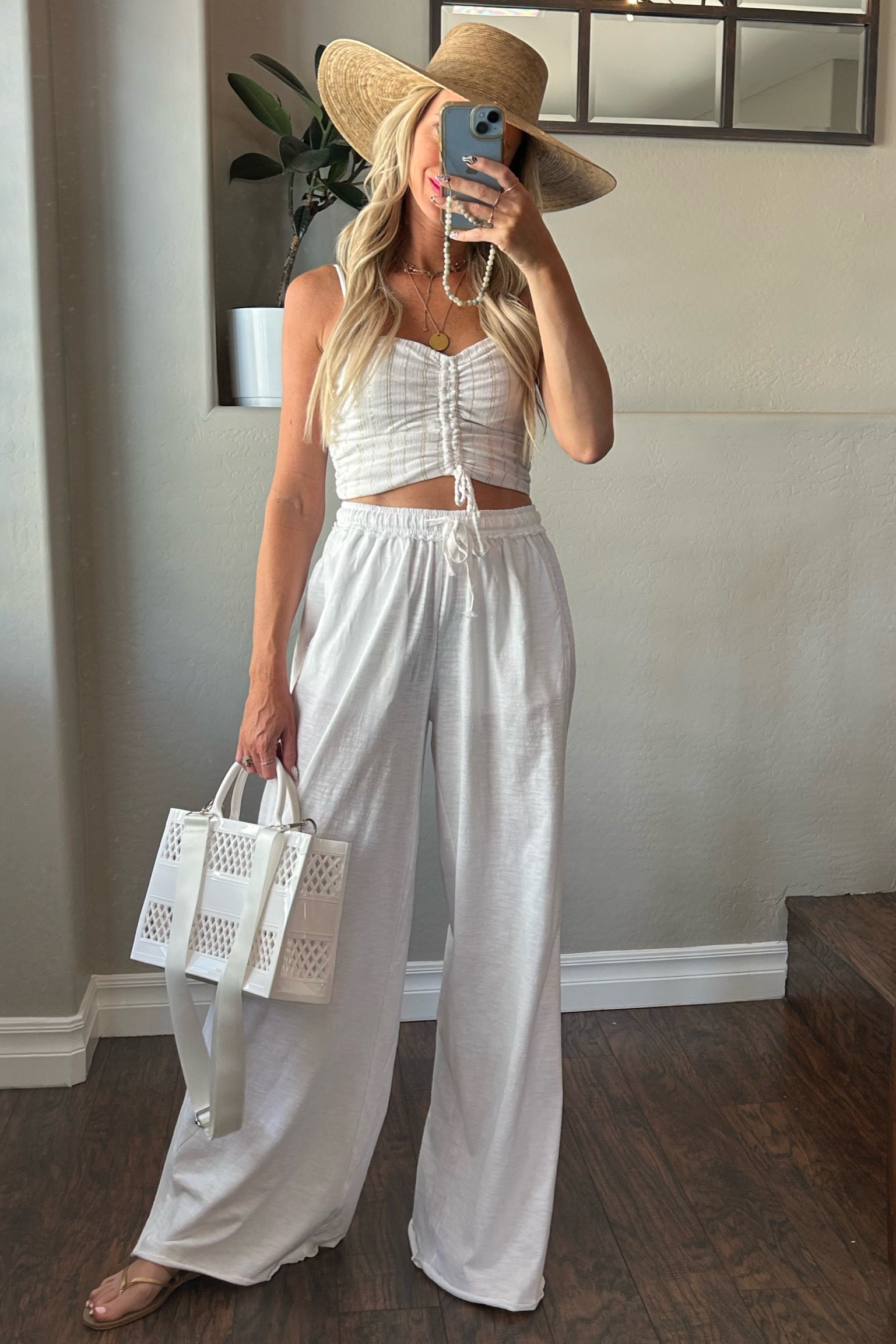 Aerie is having a major sale right now! This top has straps that are removable! I am wearing an xs in both the top and pants. I wish i sizes up on the top i would say it runs a little small. 
Vacation outfit
Summer outfitt

#LTKTravel #LTKSwim #LTKFindsUnder50