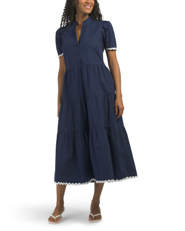 Puff Sleeve Shirt Dress With Ric Rac Trim | TJ Maxx