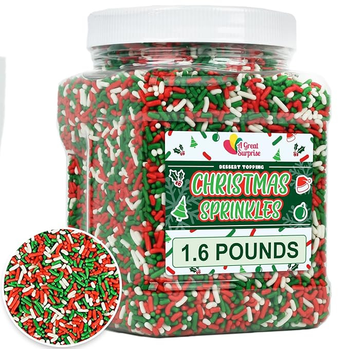 Christmas Sprinkles Bulk - 1.6 Pounds - Holiday Jimmies - Red White and Green Xmas Baking Topping... | Amazon (US)