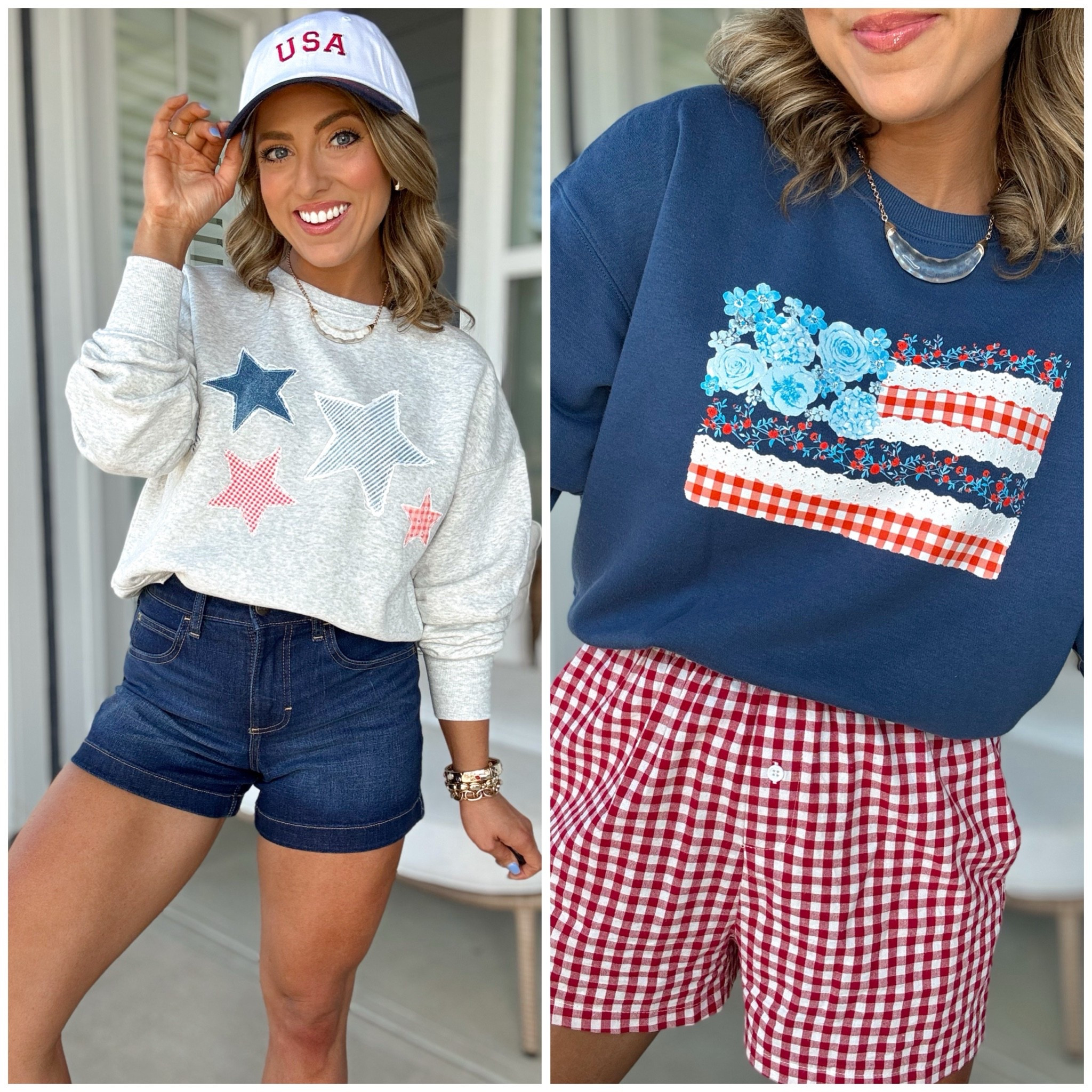 These under $15 Americana sweatshirts from Walmart are BACK and they’re every bit as cute as everyone said 😍🇺🇸 From the patchwork stars to the floral flag detail, these have the perfect vintage-inspired patriotic vibe without looking cheesy. I love how easy they are to throw on with denim shorts, boxer shorts, white denim, or even over a swimsuit this summer!

The quality is SO good for the price and I have a feeling these will sell out again fast with Memorial Day and the 4th of July coming up 🇺🇸❤️🤍💙 Both run true to size and are such fun affordable Walmart fashion finds!

#WalmartFashion #AmericanaStyle #PatrioticStyle #FourthOfJulyOutfit #MemorialDayStyle #WalmartFinds #AffordableFashion #USAStyle #PatrioticOutfit #SummerStyle #WalmartStyle #AmericanaFashion #RestockAlert #WomenWhoShopWalmart #CasualStyle

#LTKootd #LTKSeasonal #LTKPetite
