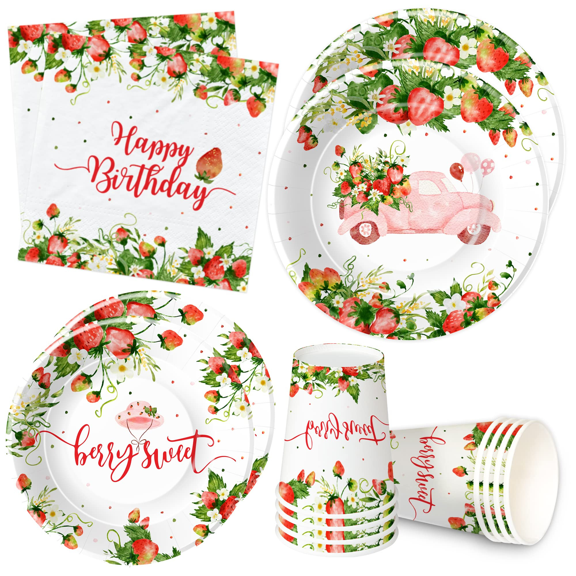 Xigejob Strawberry Birthday Party Supplies - Strawberry Party Decorations Dinnerware For 1st 2nd 3rd | Amazon (US)
