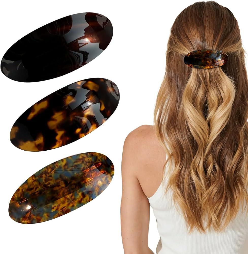 3PCS French Hair Barrettes for Women Large Acetate Ponytail Barrette Tortoise Shell Hair Barrette... | Amazon (US)