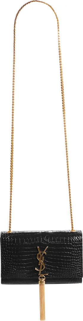 Saint Laurent Small Kate Croc Embossed Leather Shoulder Bag | Nordstrom | Nordstrom