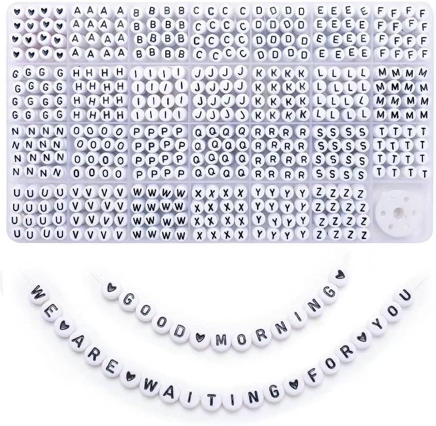Bundooraking1400pcs Letter Beads, Black&White Alphabet Beads, 4x7mm Acrylic Beads, 28 Grids Lette... | Amazon (US)