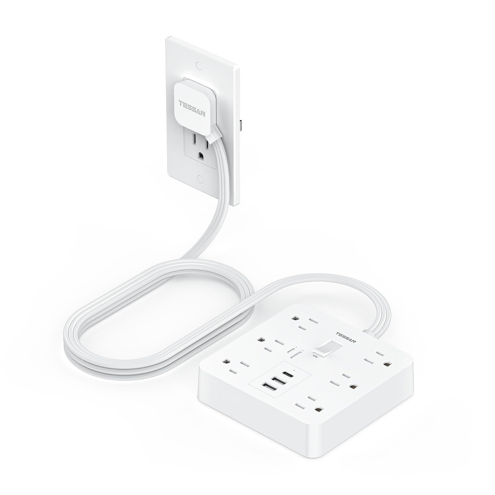 Surge Protector Power Strip with1700 Joules Protection, TESSAN 5FT White Extension Cord with 6 AC Outlets, 3 USB Ports(1 USB C), Multiple Outlets Flat Plug Power Strip, for Home Office Dorm | Amazon (US)