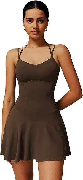 OMEWEE Tennis Dresses for Women Spaghetti Strap Athletic Dresses with 2-in-1 Ruffle A-line Yoga G... | Amazon (US)
