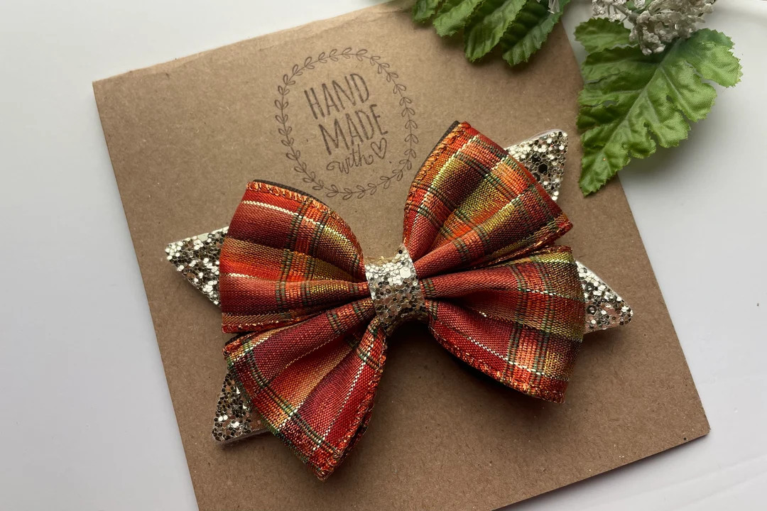Shimmery Fall Plaid Hair Bow , Beautiful Thanksgiving Hair Bow , Fall Harvest Glitter 4 Inch Hair... | Etsy (US)