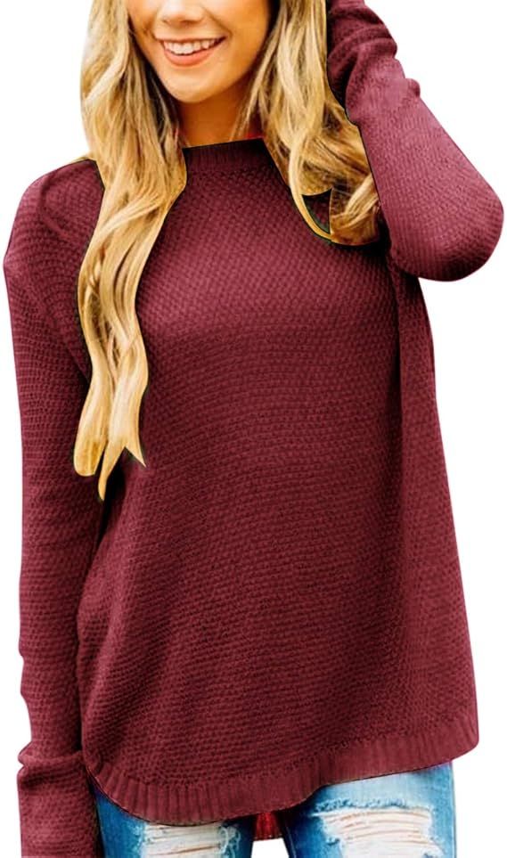 MEROKEETY Women's 2024 Fall Long Sleeve Oversized Crew Neck Solid Color Knit Pullover Sweater Top... | Amazon (US)