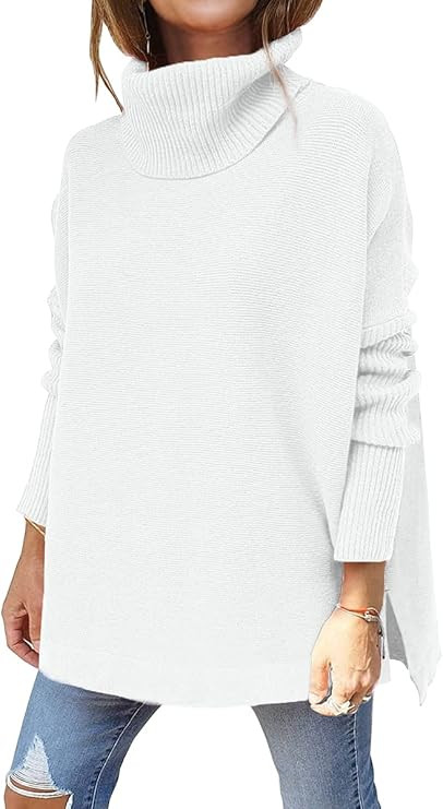 LILLUSORY Women's Turtleneck Oversized Sweaters 2021 Fall Long Batwing Sleeve Spilt Hem Tunic Pul... | Amazon (US)