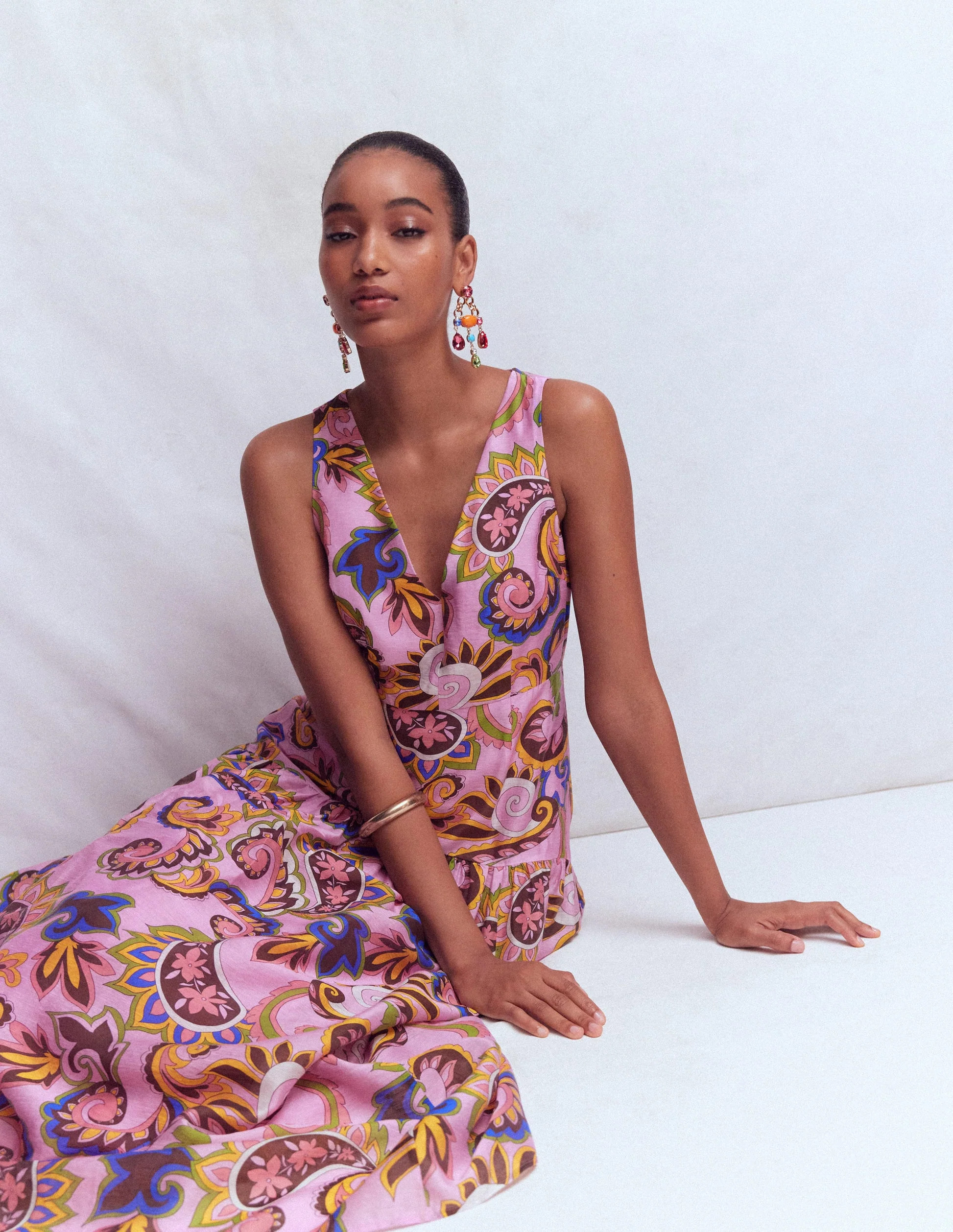 Drop Waist Sleeveless Dress-Multi Paisley Frenzy | Boden (US)