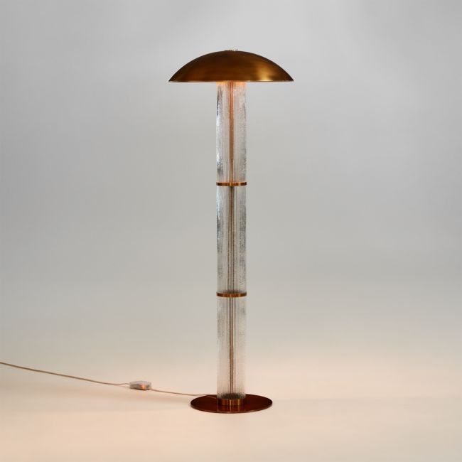 Vidro Ribbed Glass Floor Lamp with Brass Shade 63 | Crate & Barrel