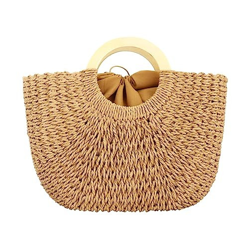 Womens Large Straw Beach Tote Bag Hobo Summer Handwoven Bags Purse wth Pom Poms | Amazon (US)