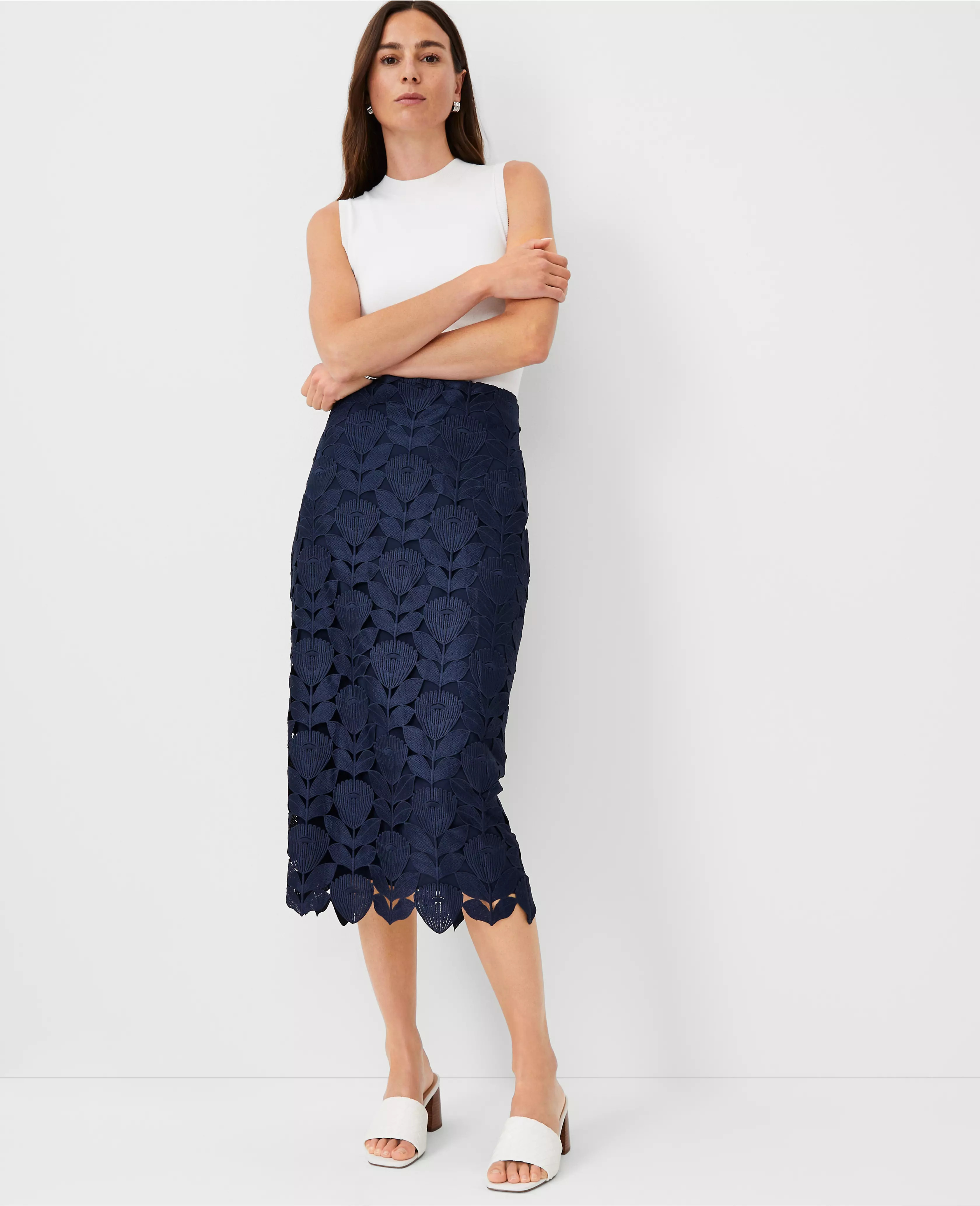 Studio Collection Lace Midi Pencil Skirt | Ann Taylor (US)
